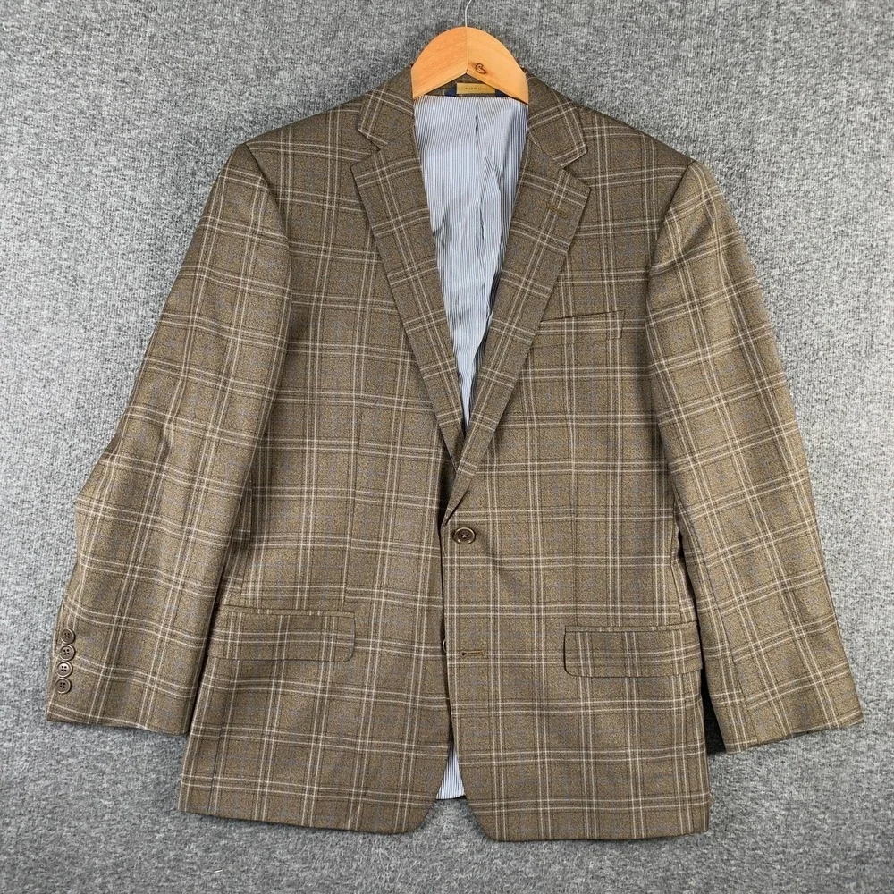 Brooks Brothers Blazer Jacket Men 40R Brown Windowpane Explorer Regent Fit Sport